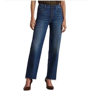 Lauren‎ Ralph Lauren High Rise Ankle Straight Jeans Blue Button Fly Size 10